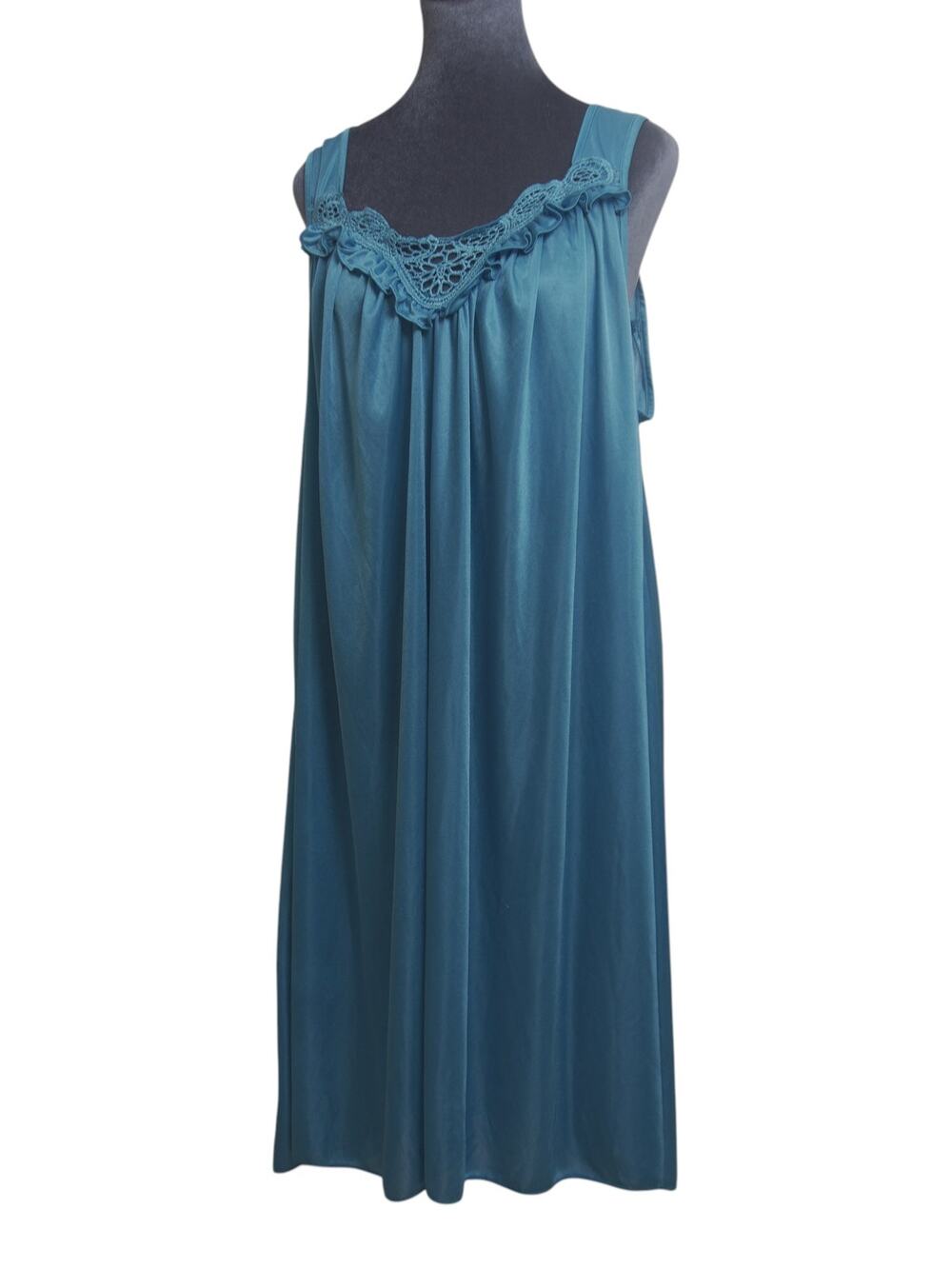 Vintage Lati Fashion Turquoise Satin Lace Nightgown Plus Size Fairycore